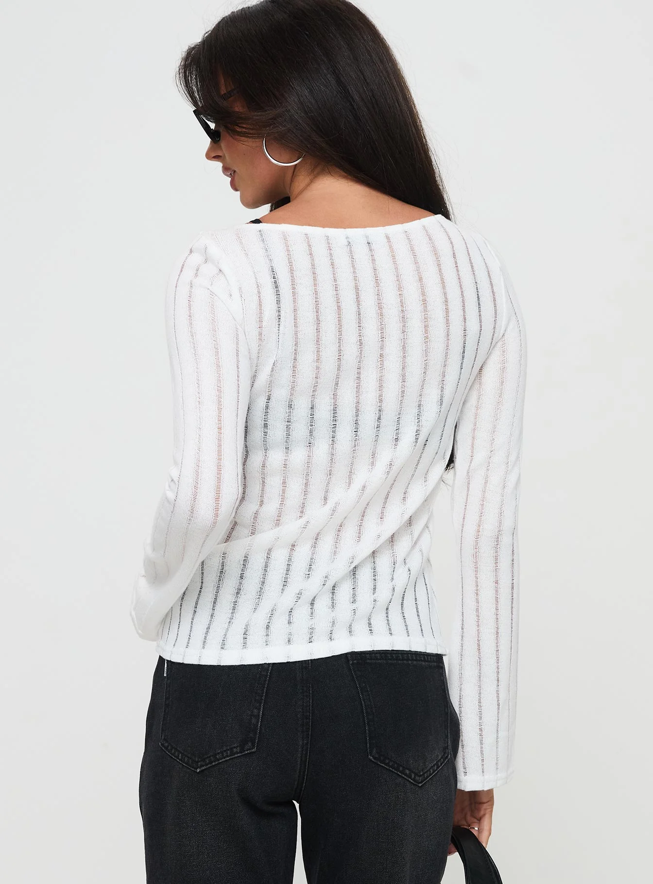 Tuppence Ribbed Long Sleeve Top White - Image 5