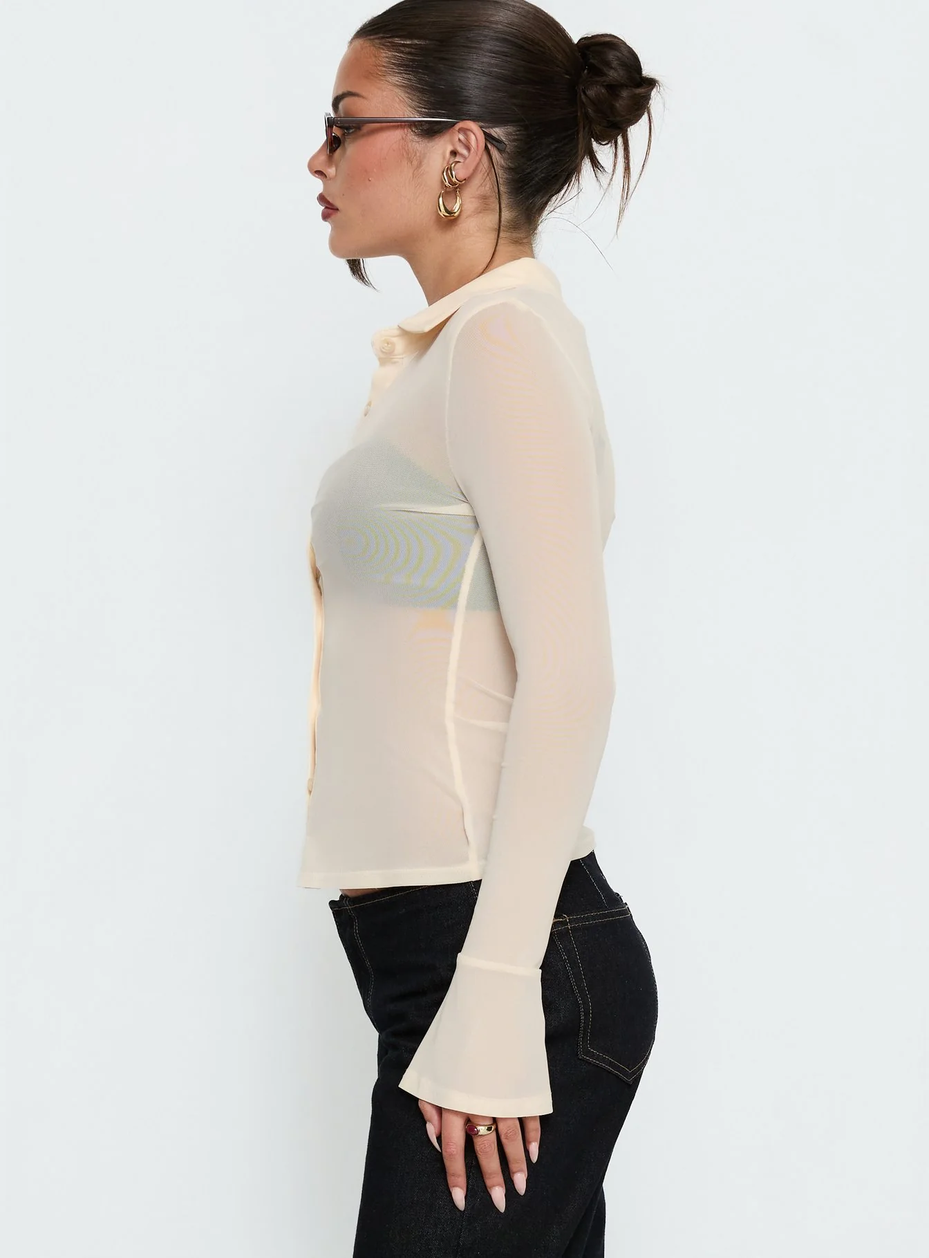Two Of Us Sheer Long Sleeve Top Cream - Image 4