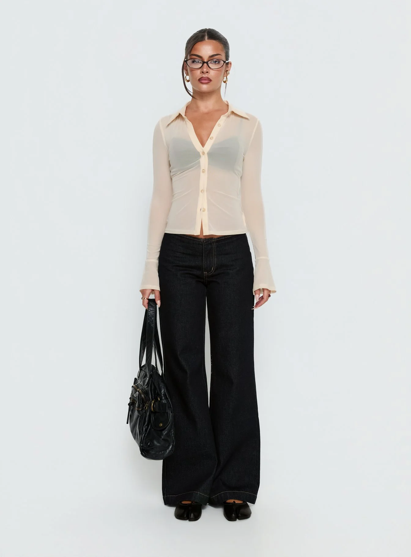 Two Of Us Sheer Long Sleeve Top Cream - Image 9