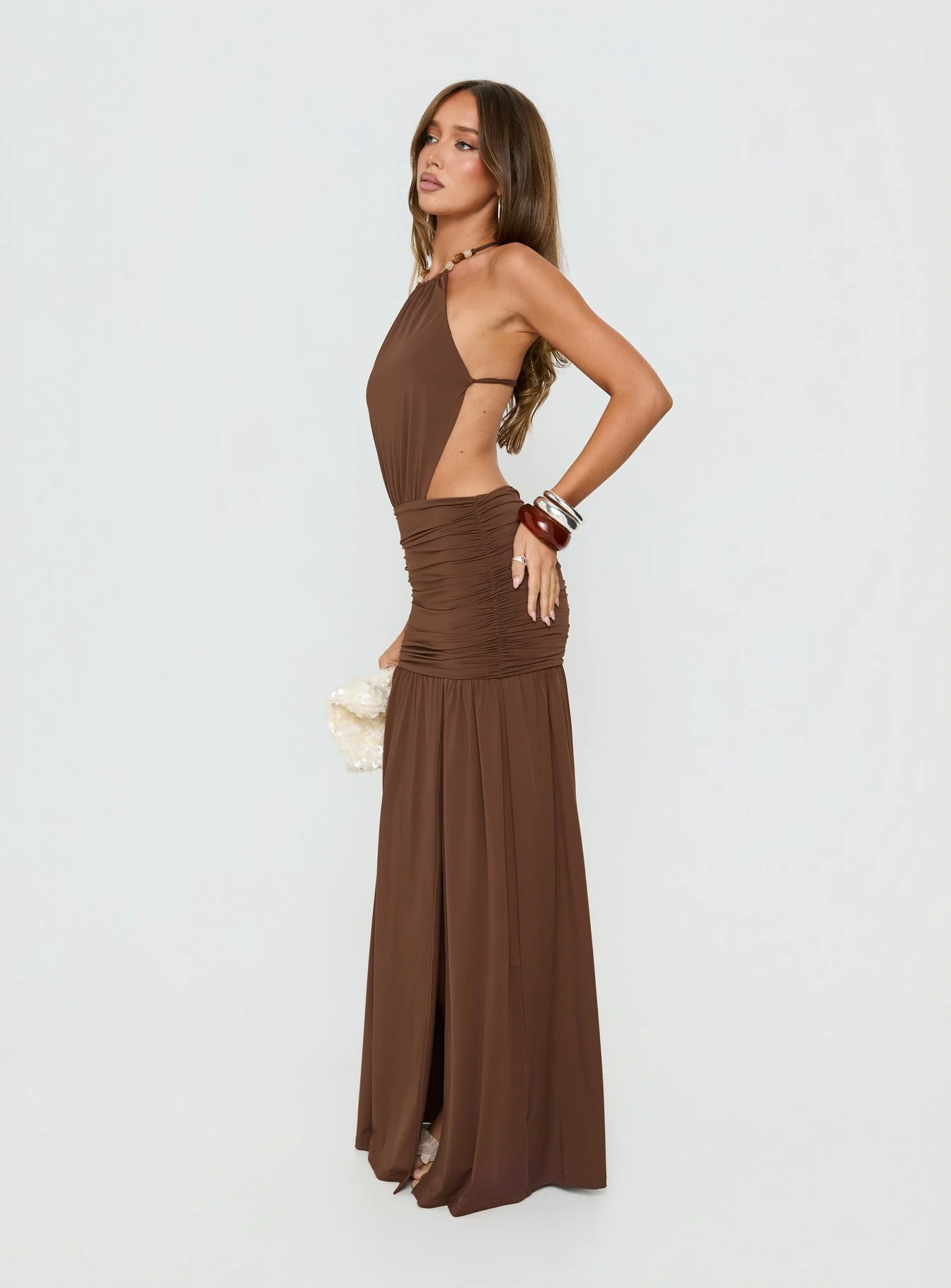 Tykaia Low Back Halter Maxi Dress Chocolate - Image 4