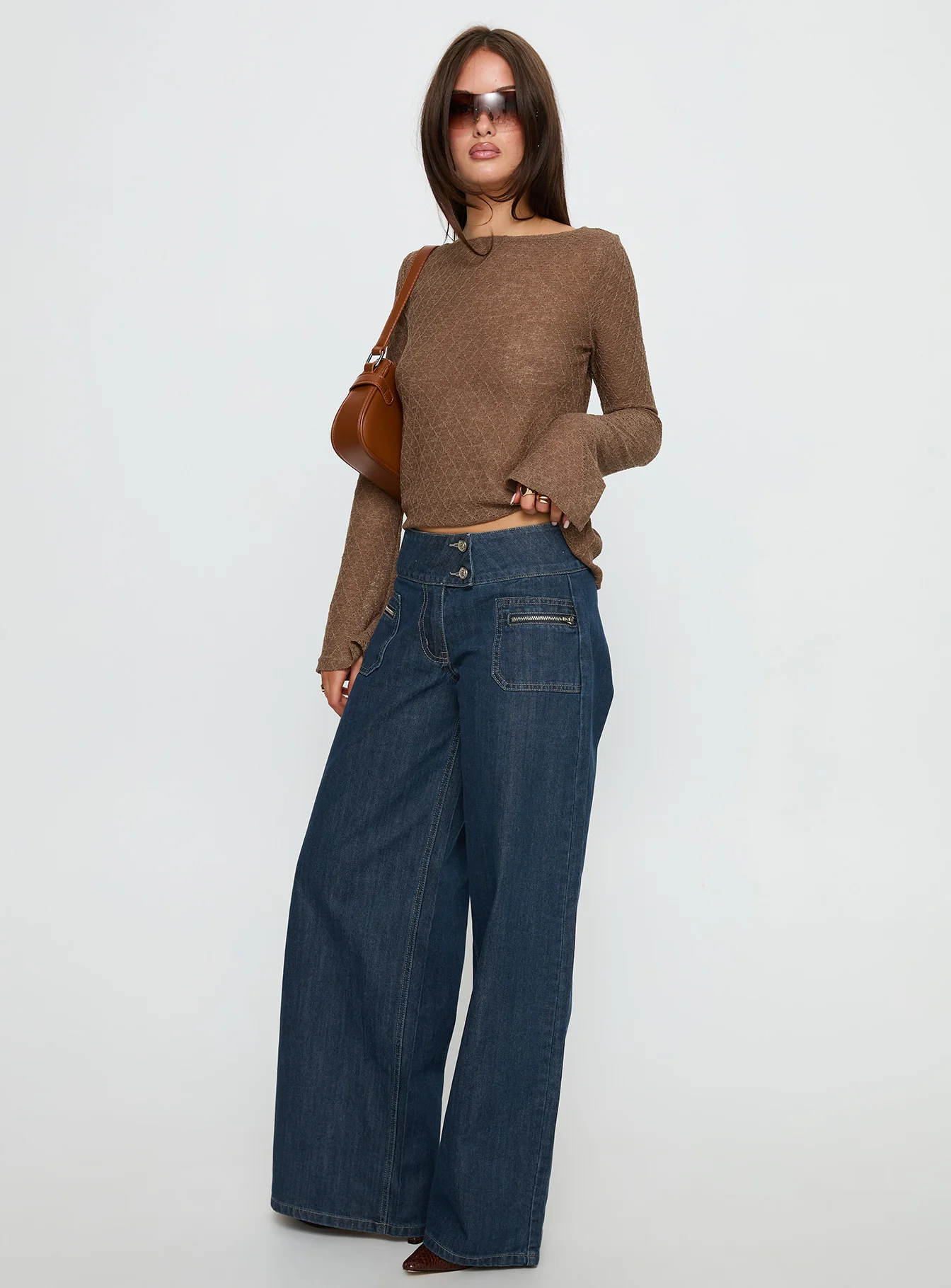 Unwritten Mid Rise Wide Leg Jeans Dark Blue Wash - Image 4