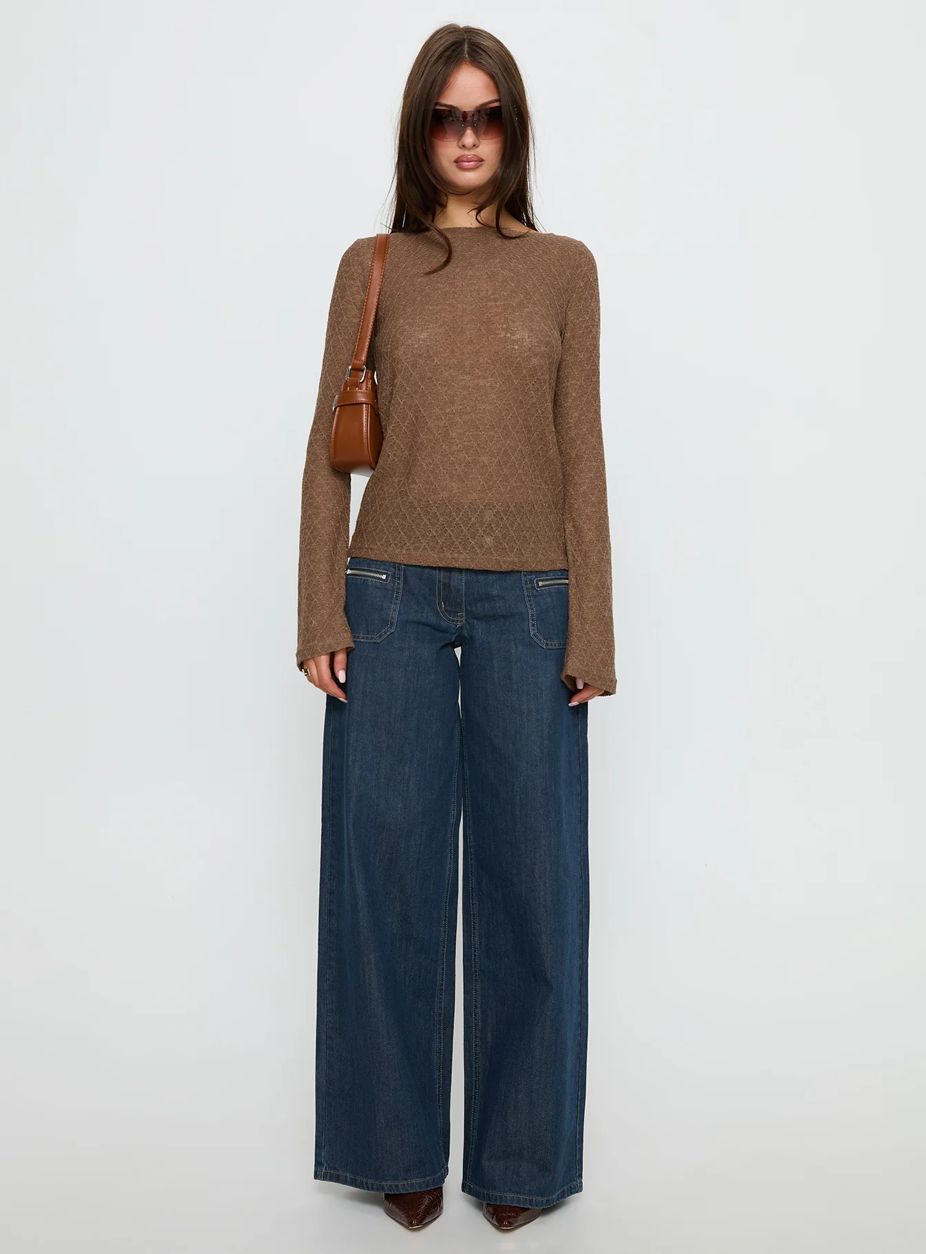 Unwritten Mid Rise Wide Leg Jeans Dark Blue Wash - Image 7