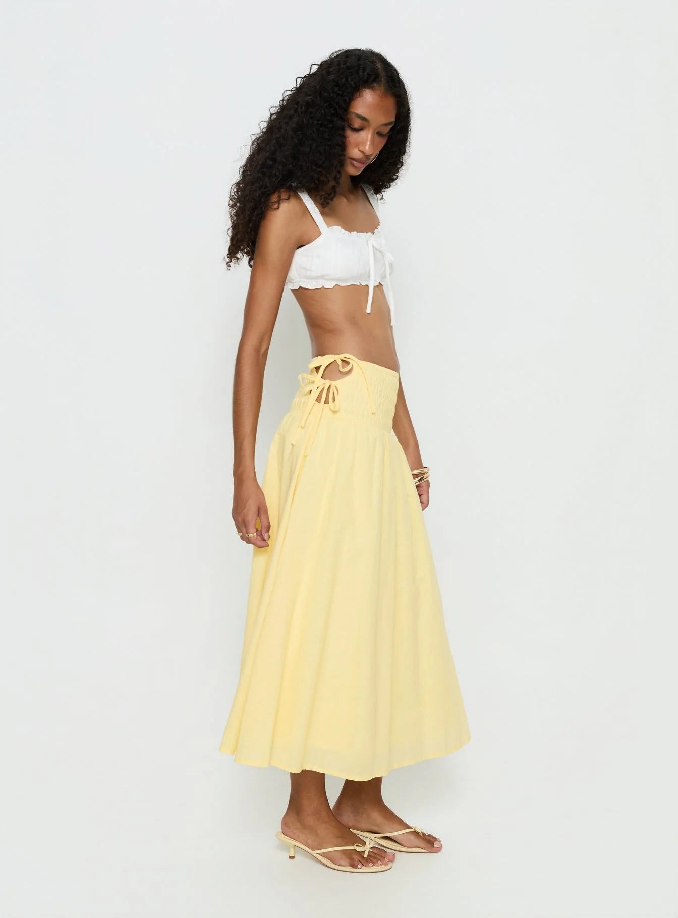 Vence Ruched Maxi Skirt Lemon Yellow - Image 4