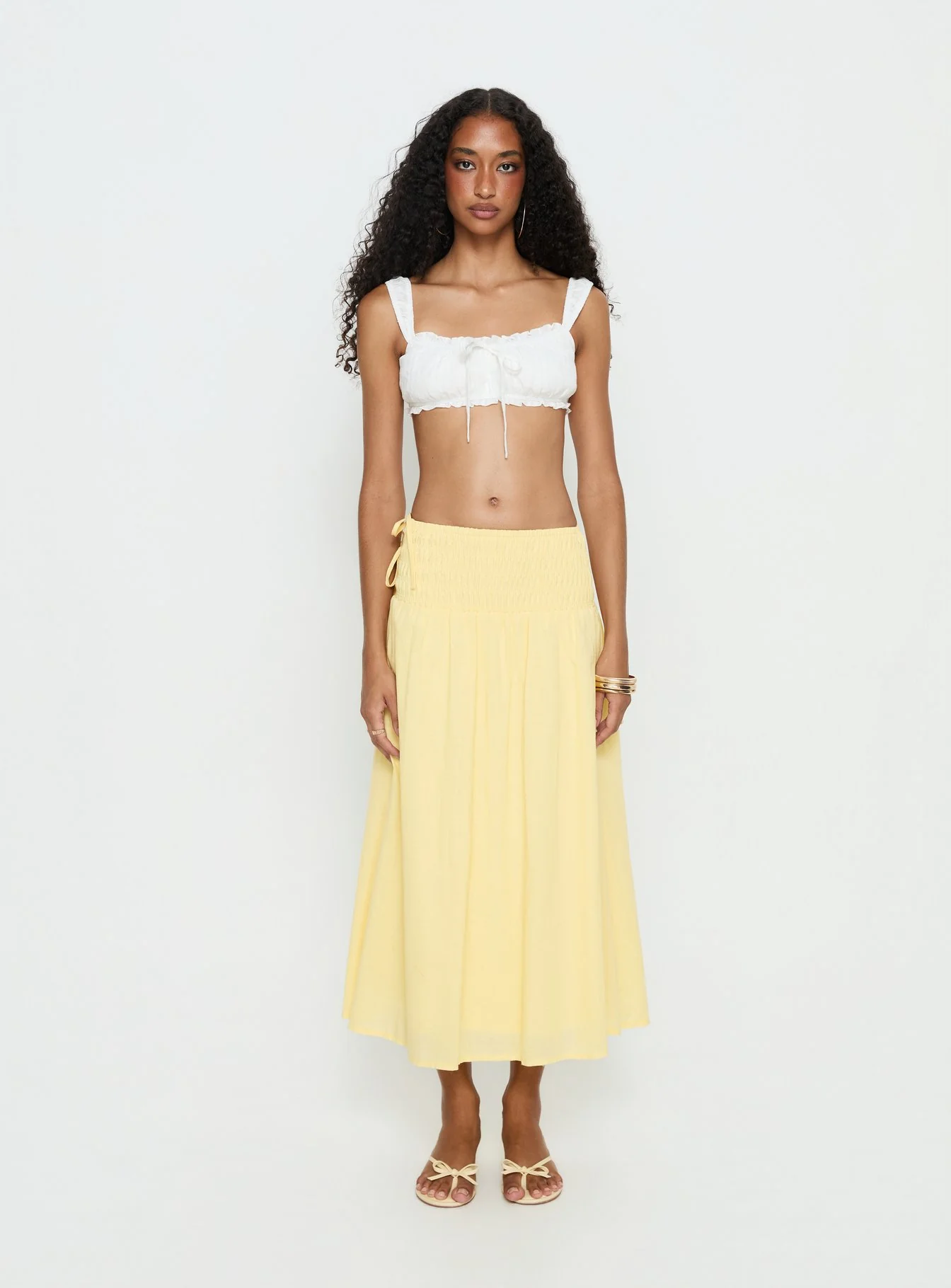 Vence Ruched Maxi Skirt Lemon Yellow - Image 7