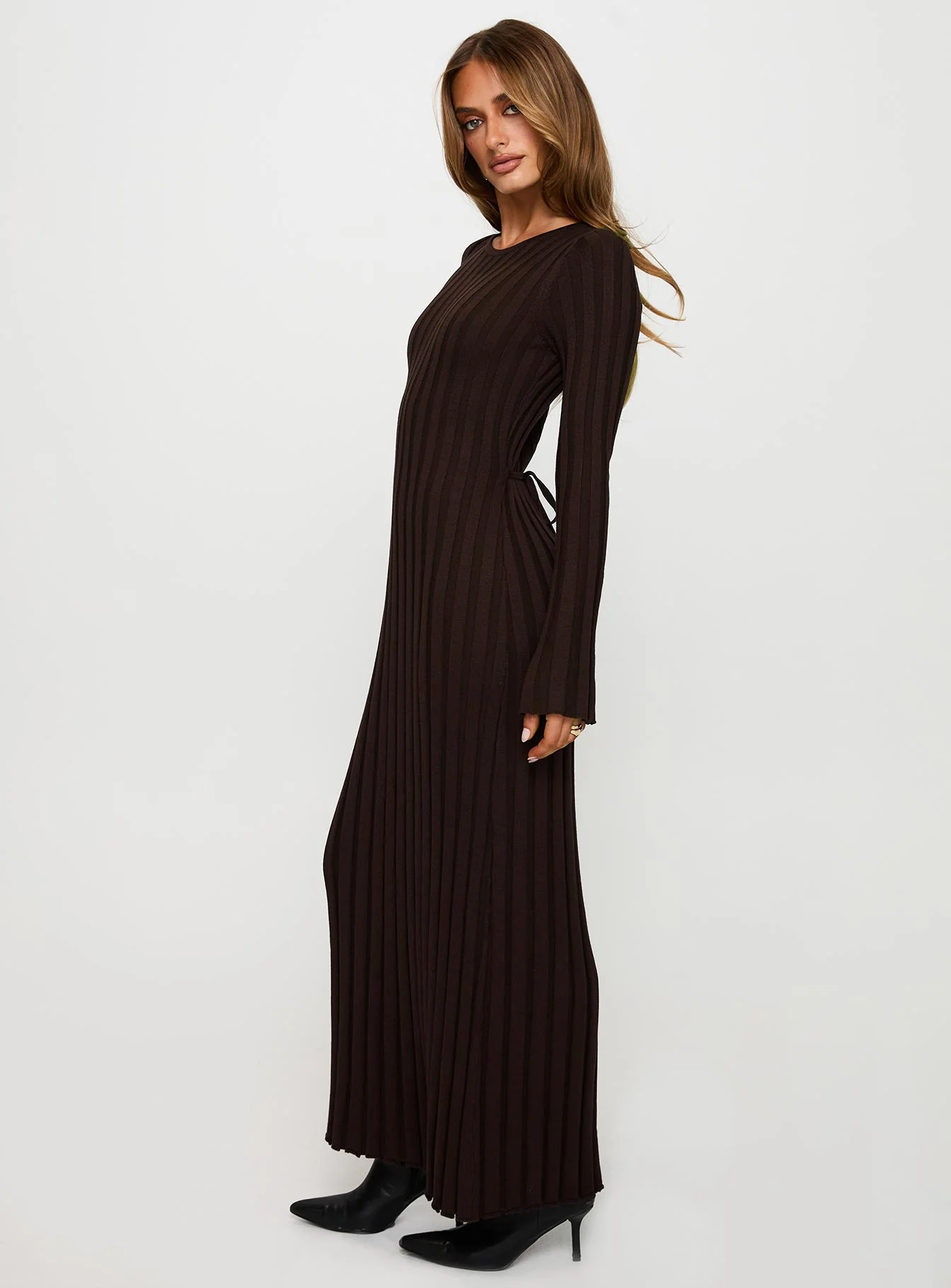 Vespa Long Sleeve Maxi Dress Brown - Image 3