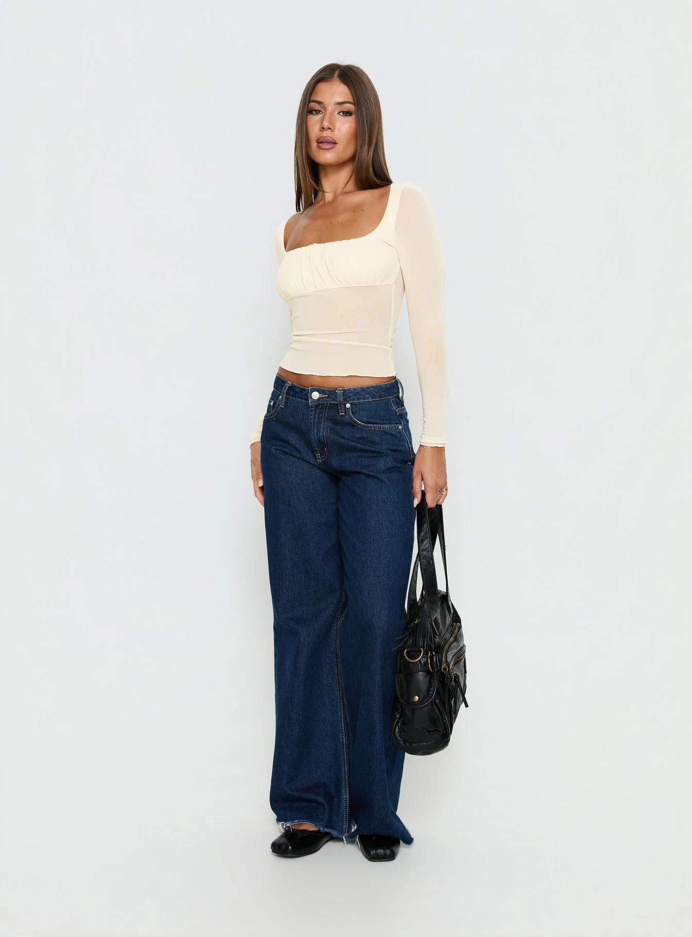 Victoire Long Sleeve Mesh Top Beige - Image 2