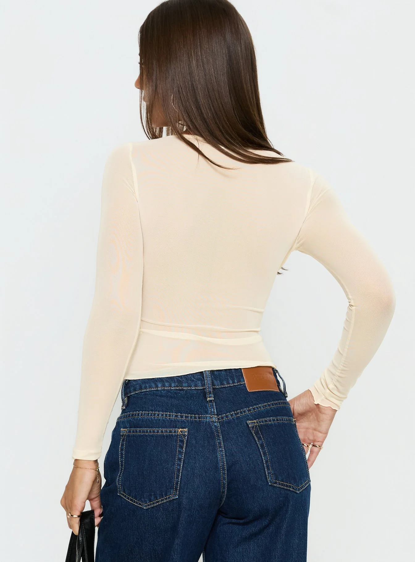 Victoire Long Sleeve Mesh Top Beige - Image 4