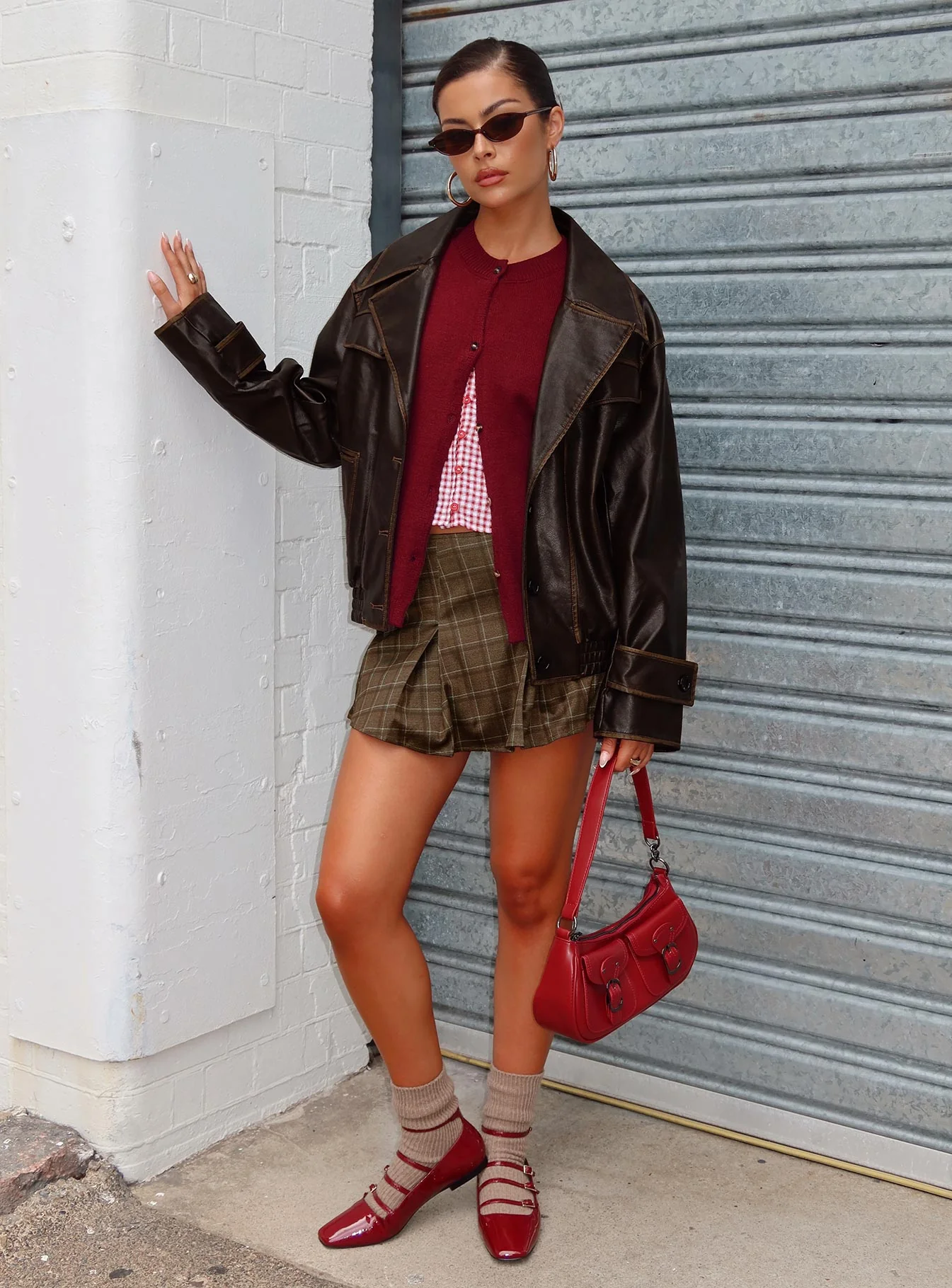 Nicolie Faux Leather Jacket Vintage Washed Brown - Image 15