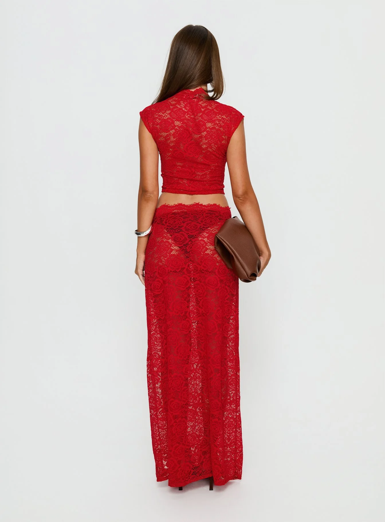 Vionna Lace Maxi Skirt Red - Image 5