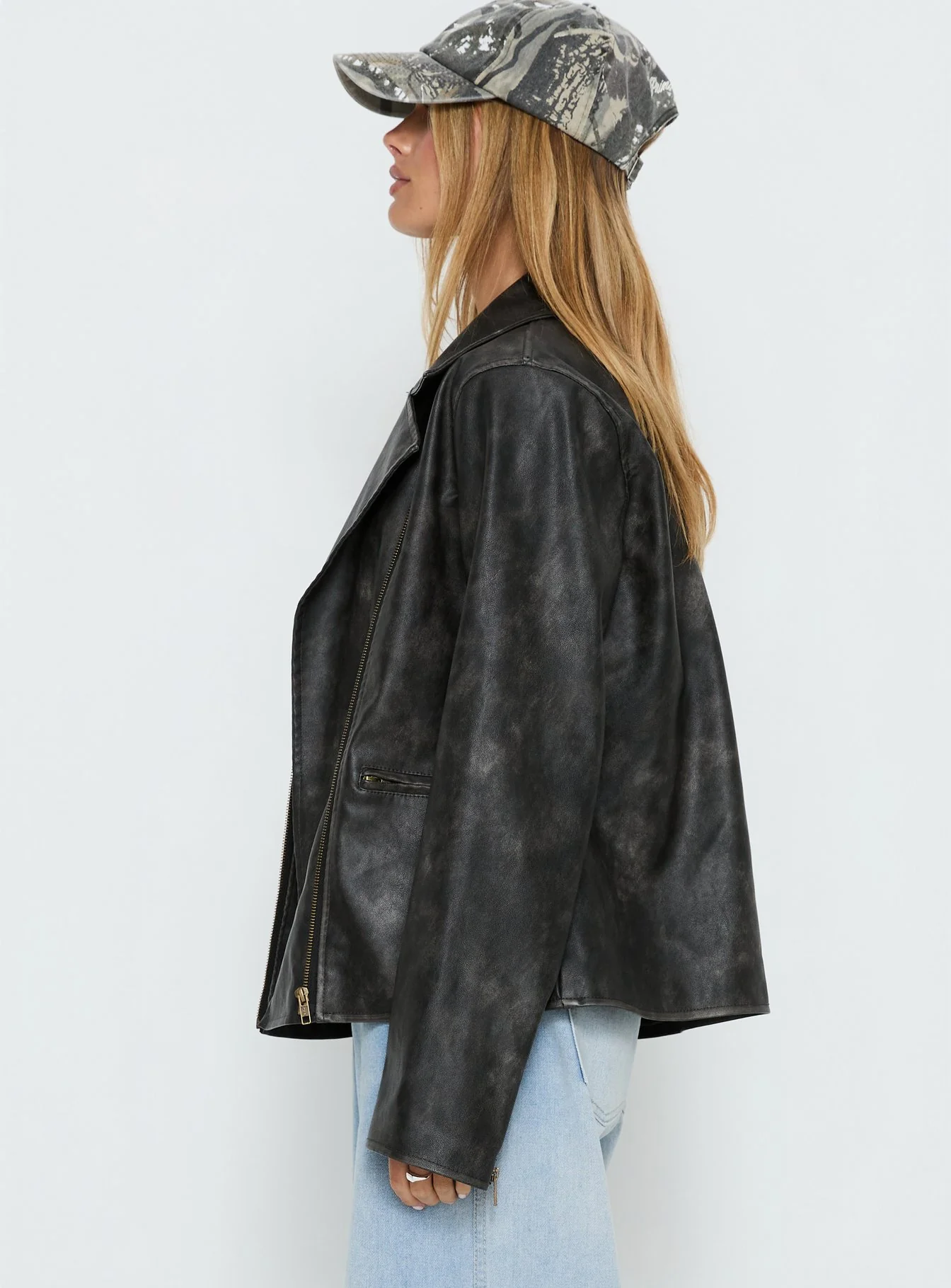 Vyolette Faux Leather Collared Jacket Washed Black - Image 4
