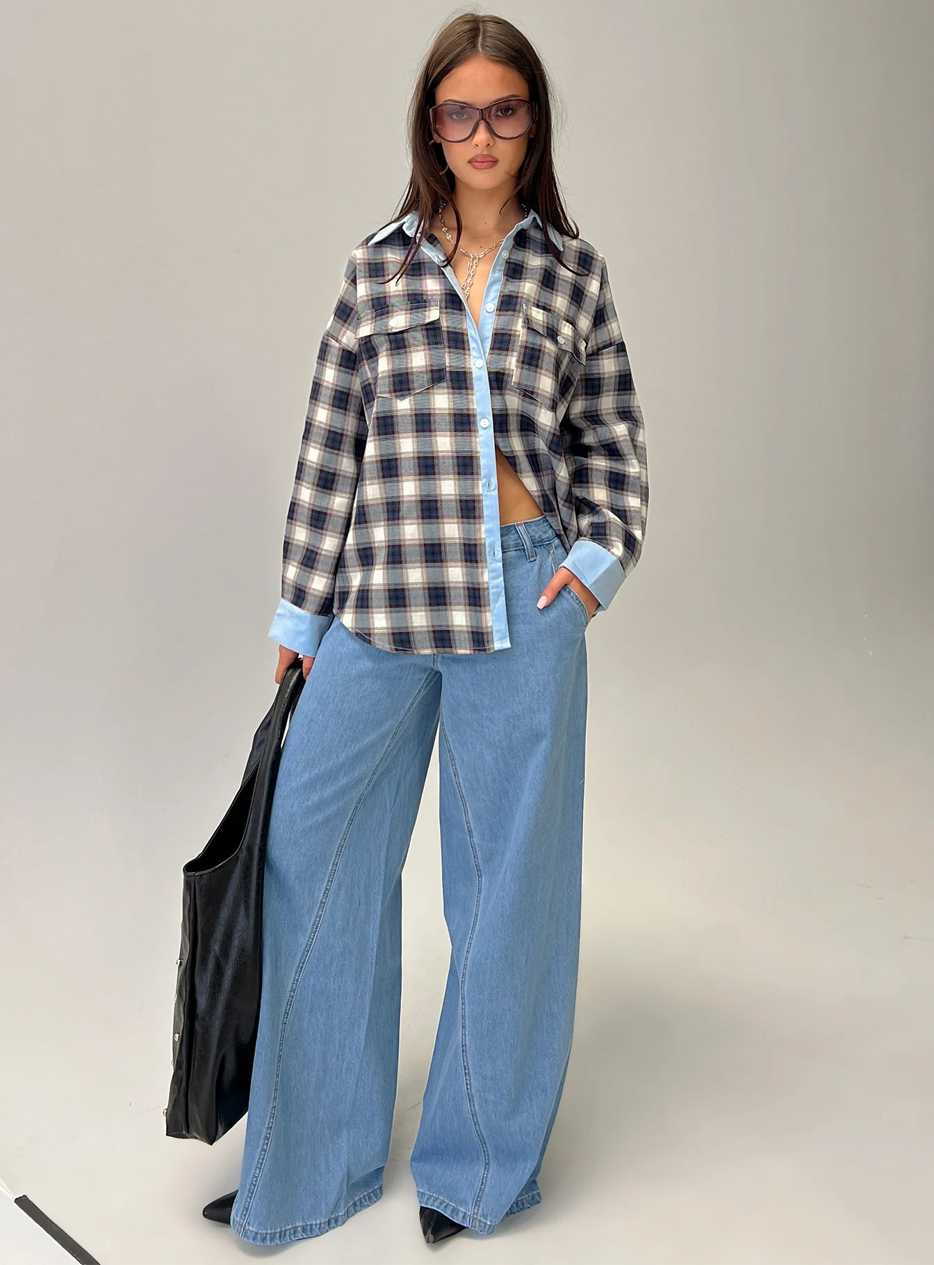Walda Contrast Flannel Shirt Blue Check - Image 8
