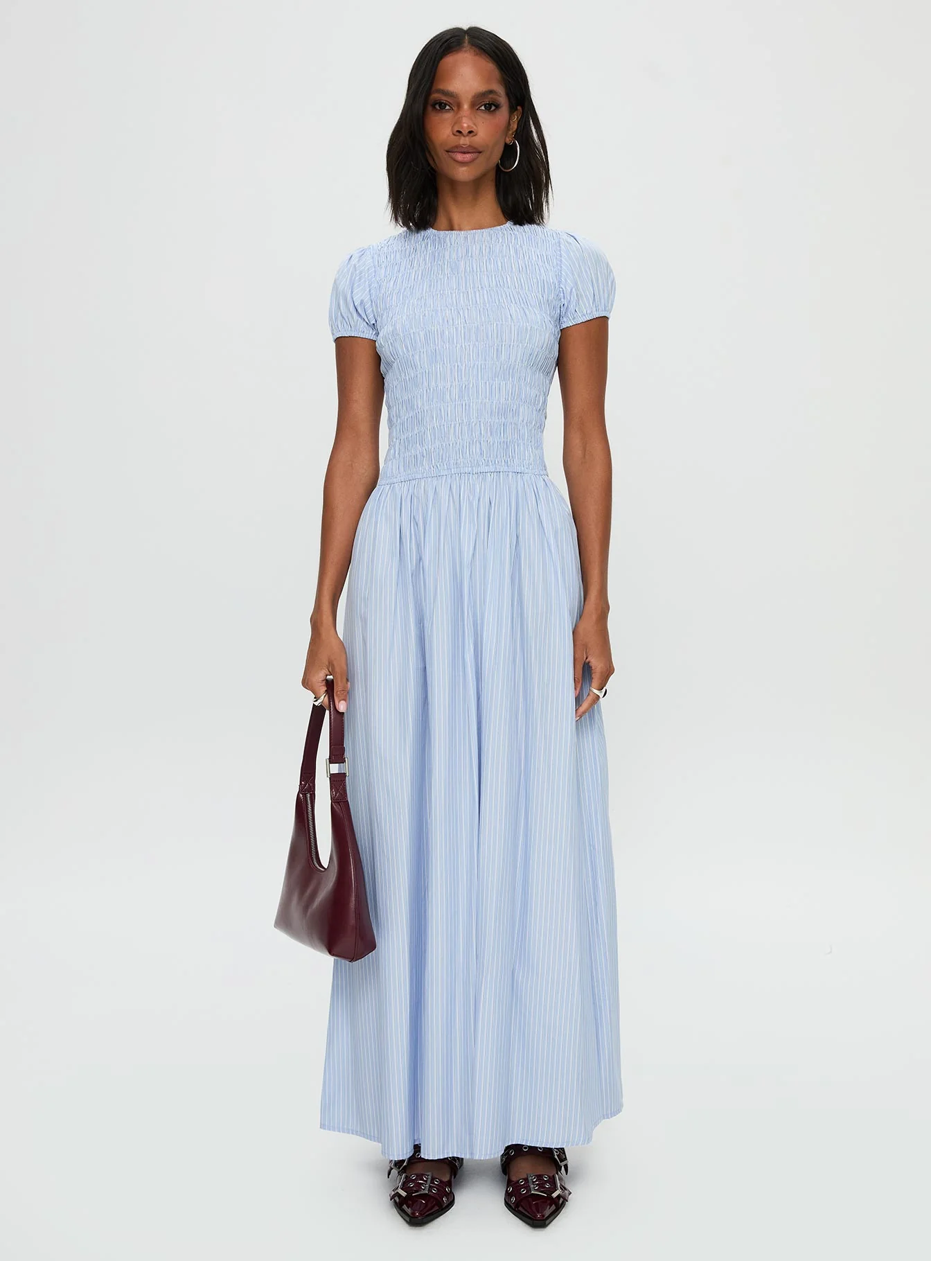 Wendelin Shirred Maxi Dress Blue Stripe - Image 6