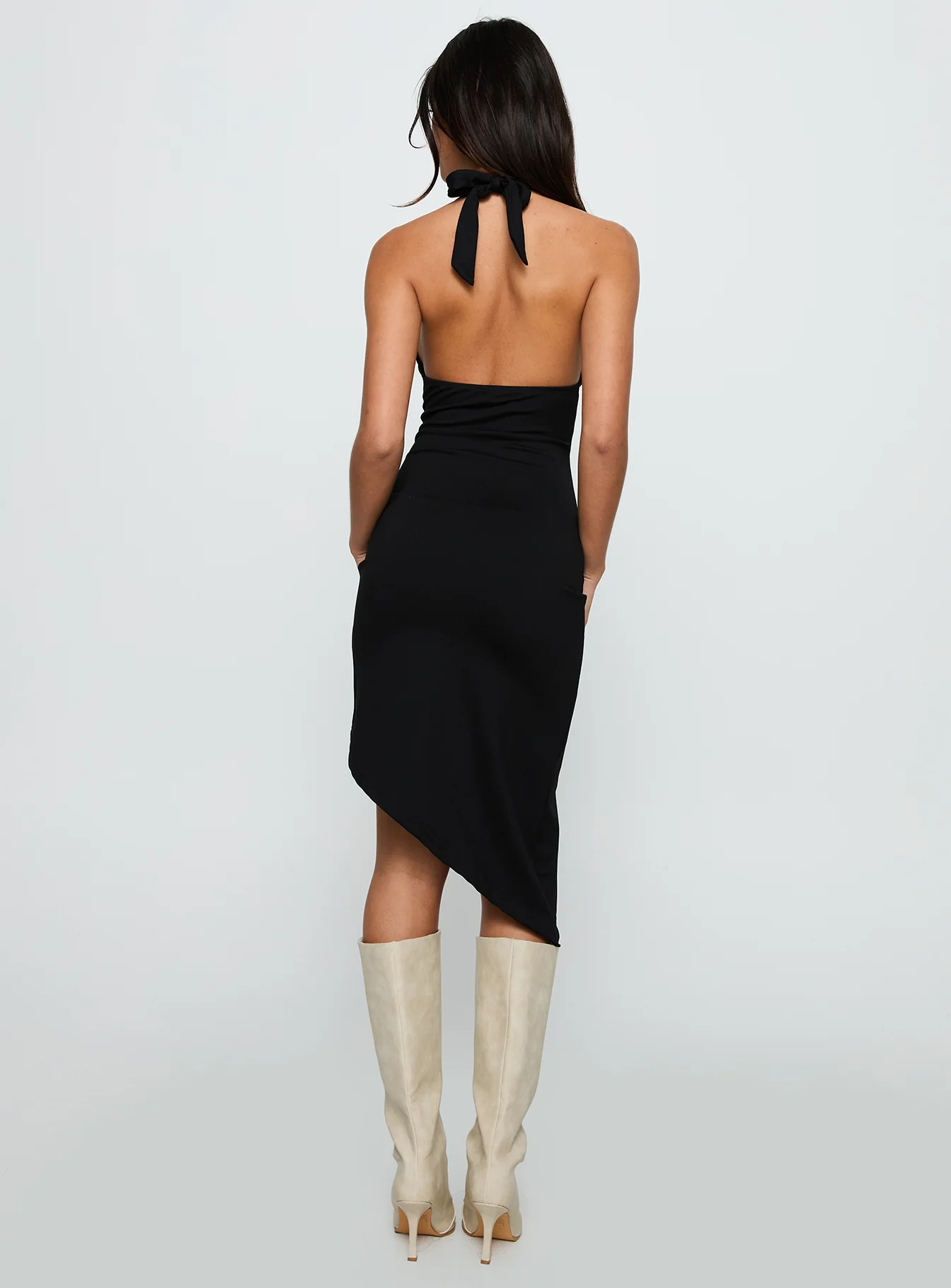 Whimsy Asymmetrical Midi Dress Black - Image 5