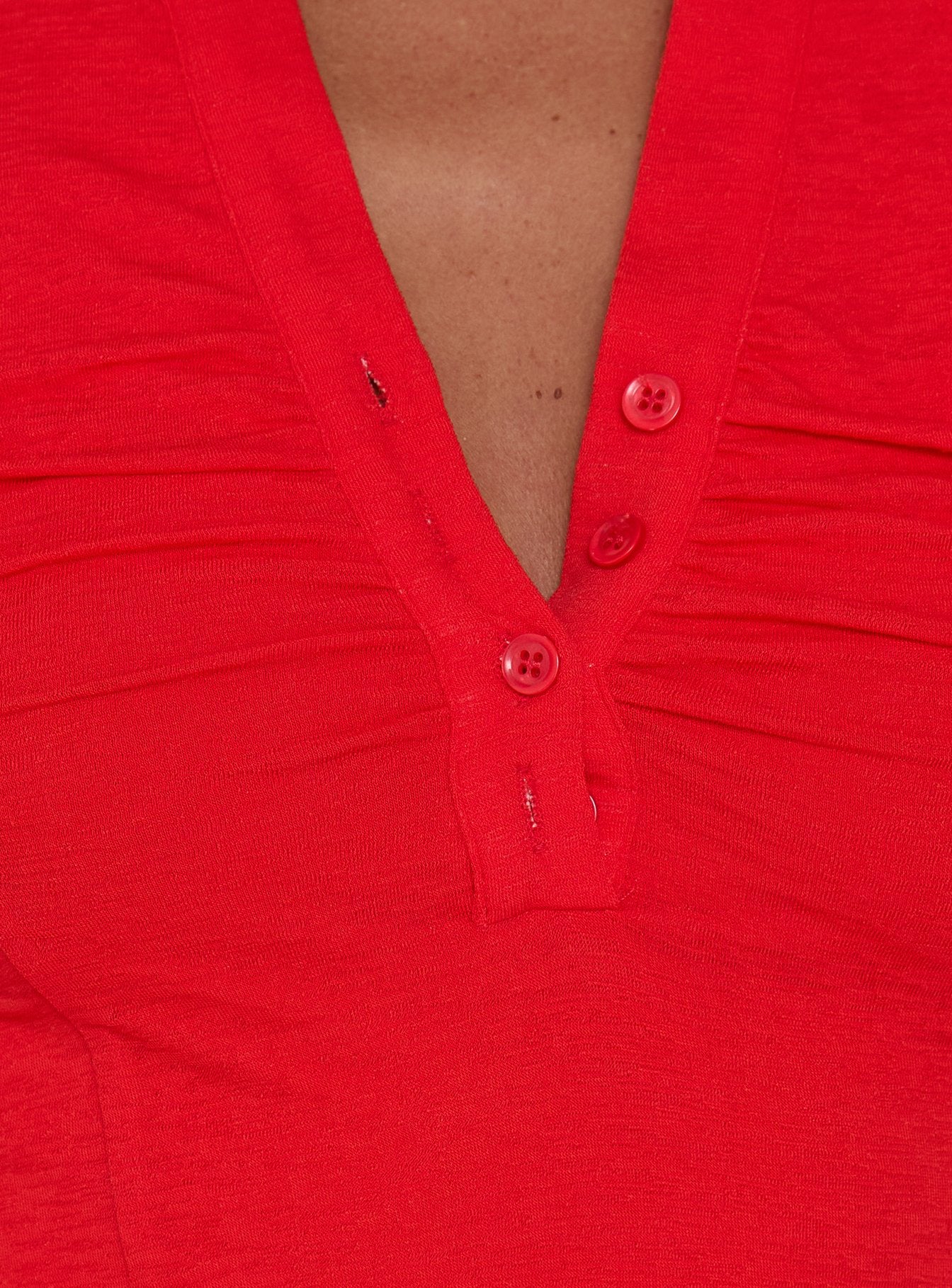 Whirl Shirred Collared Top Red - Image 6