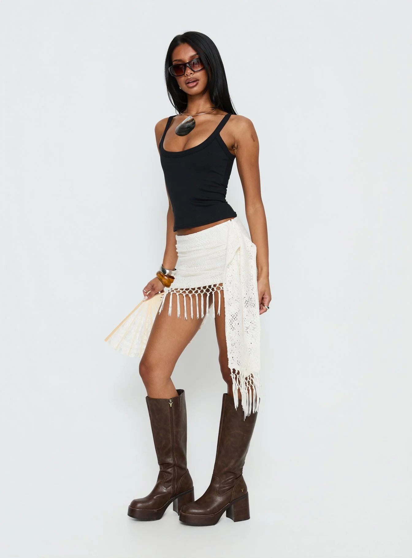 Winita Macrame Tassel Mini Skirt Cream - Image 4
