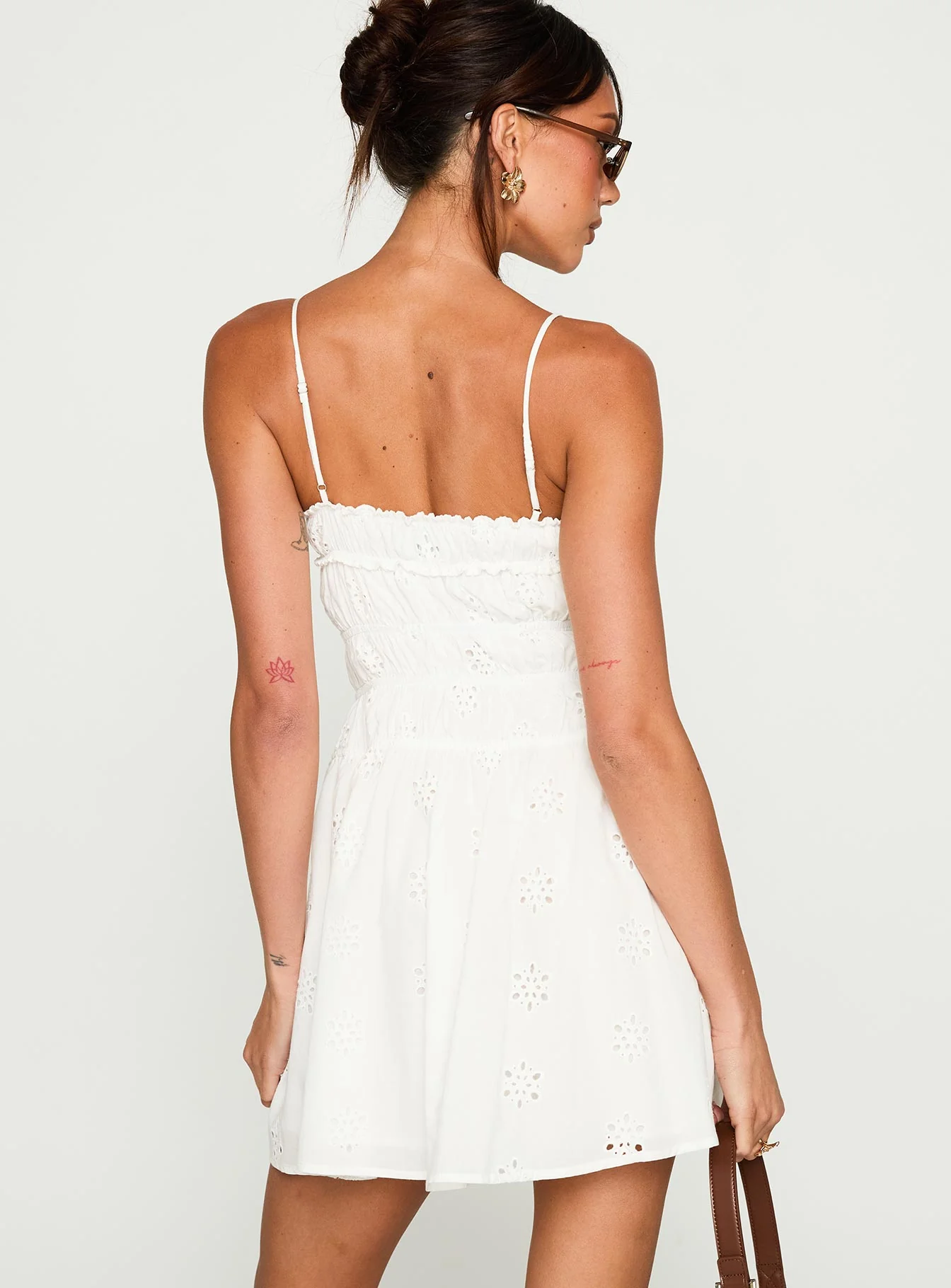 Wish Me Luck Shirred Mini Dress White - Image 5