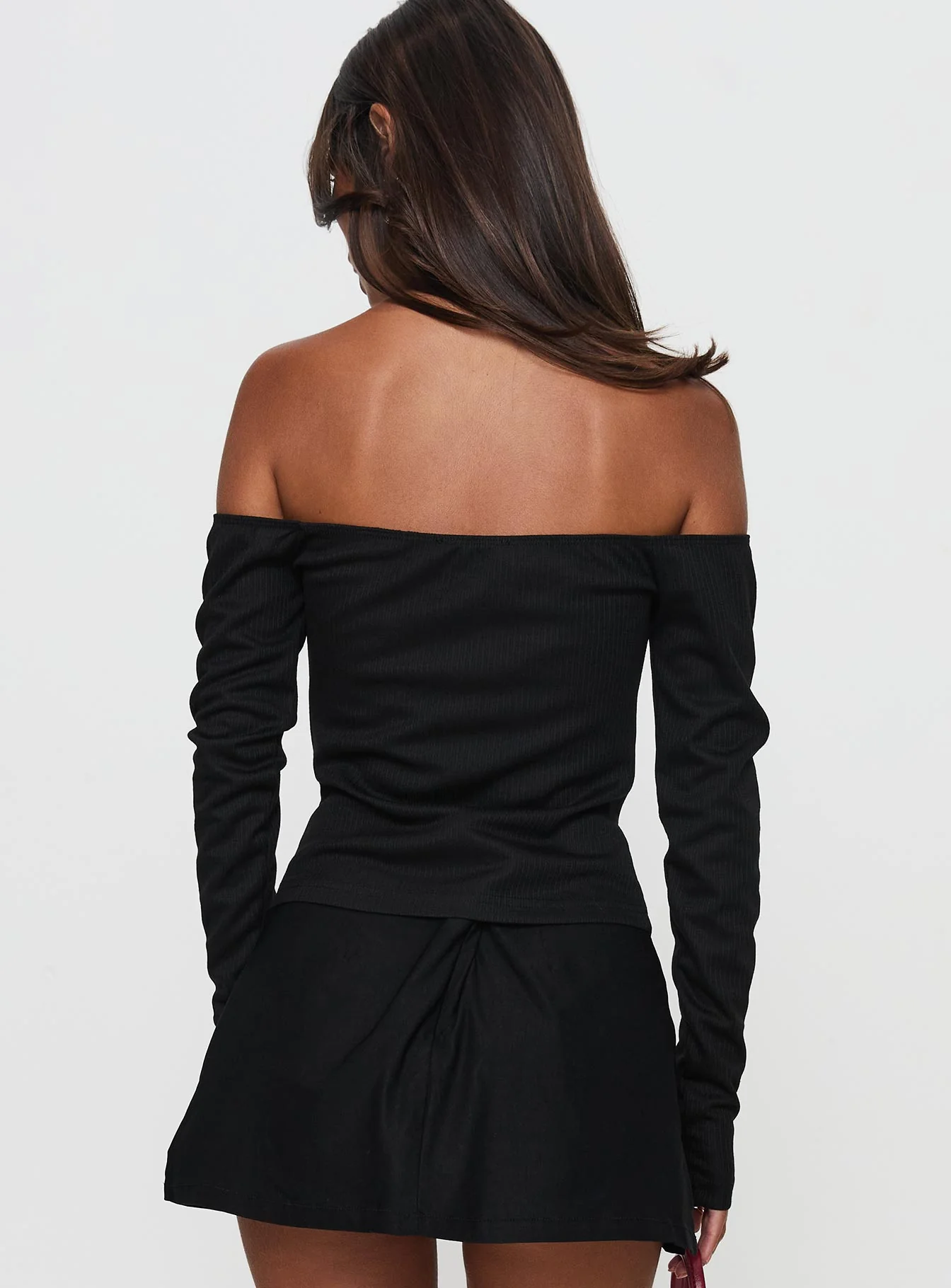 Wish You The Best Off Shoulder Bow Detail Top Black - Image 5
