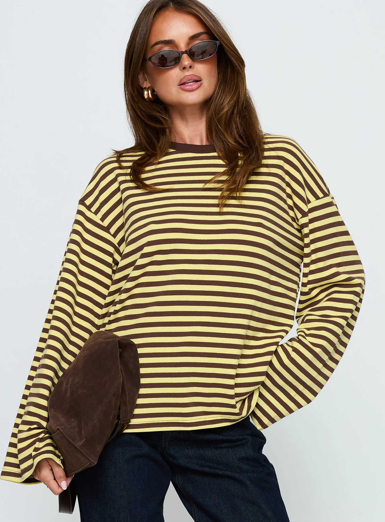 Settle Down Long Sleeve Top Yellow / Brown Stripe - Image 2