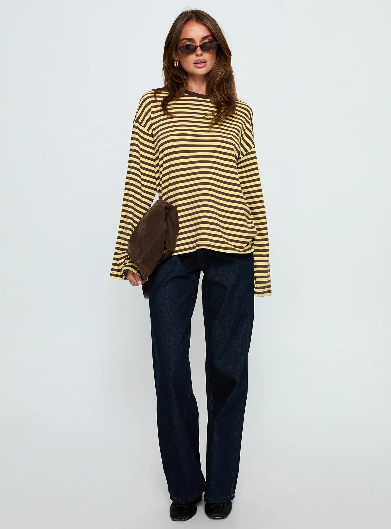 Settle Down Long Sleeve Top Yellow / Brown Stripe - Image 3