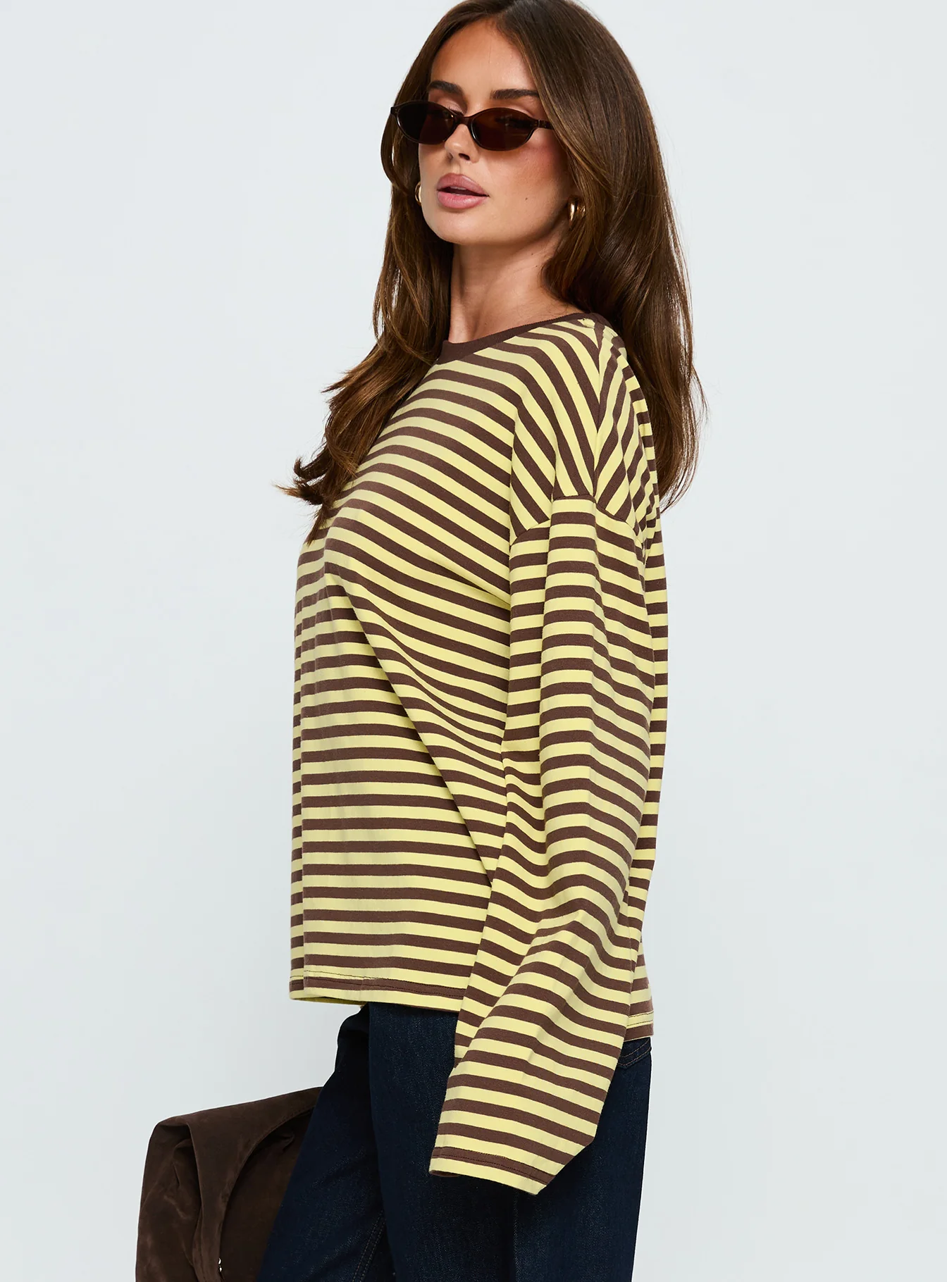 Settle Down Long Sleeve Top Yellow / Brown Stripe - Image 4