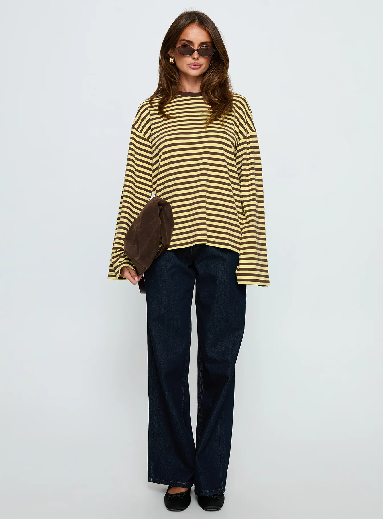Settle Down Long Sleeve Top Yellow / Brown Stripe - Image 7