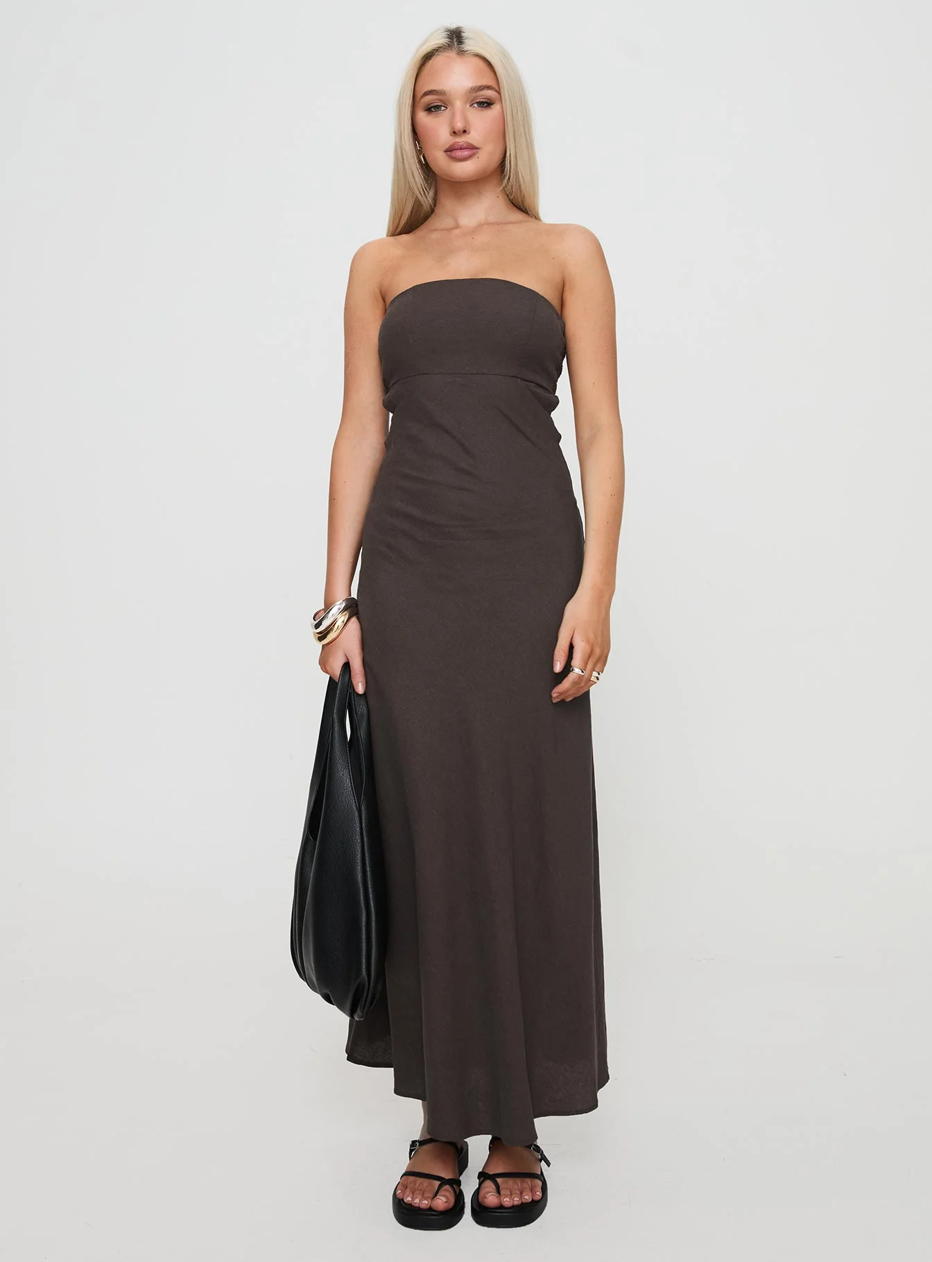 Yahir Strapless Maxi Dress Brown - Image 7