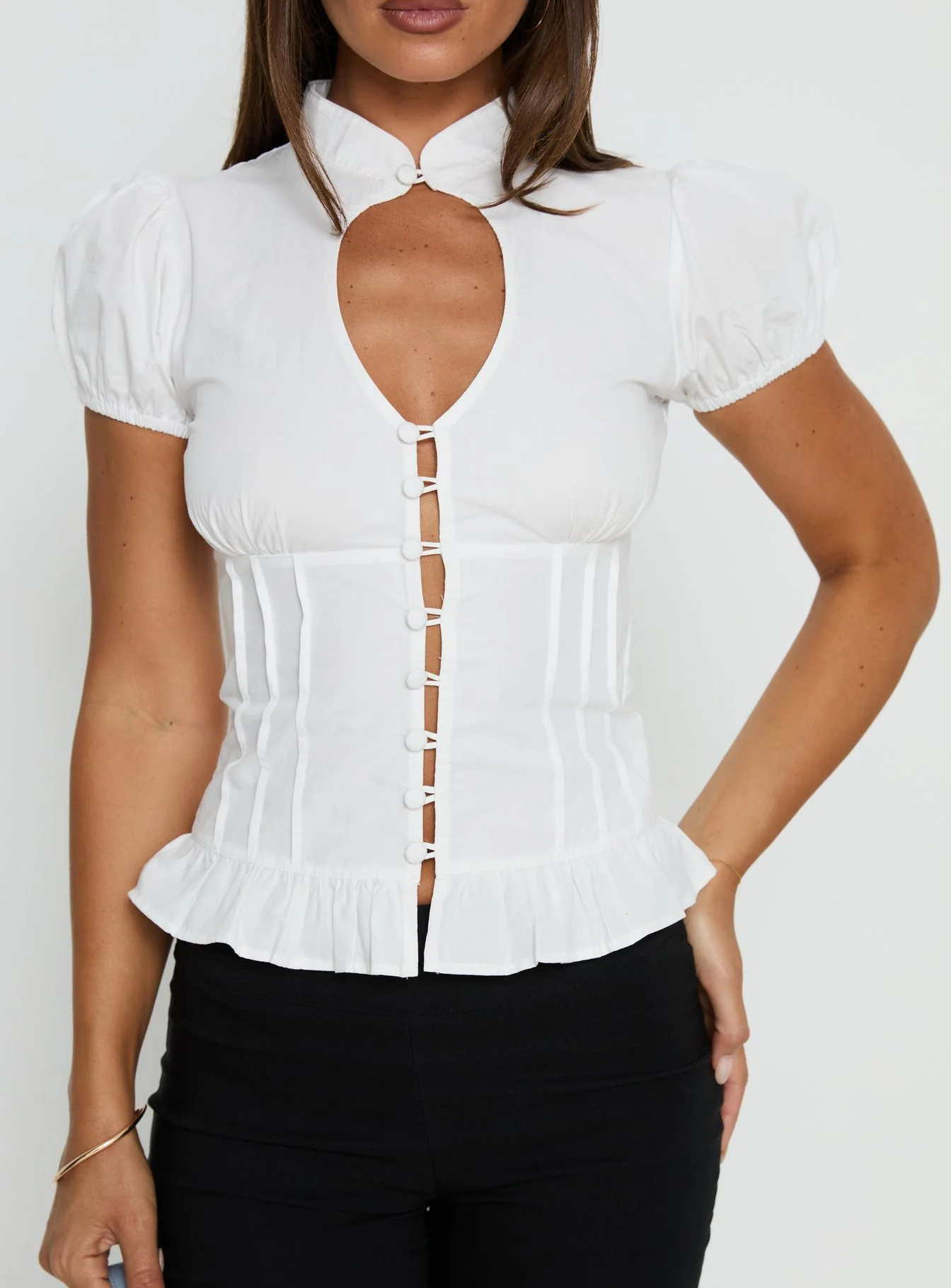 Yamila Keyhole Blouse Top White - Image 7