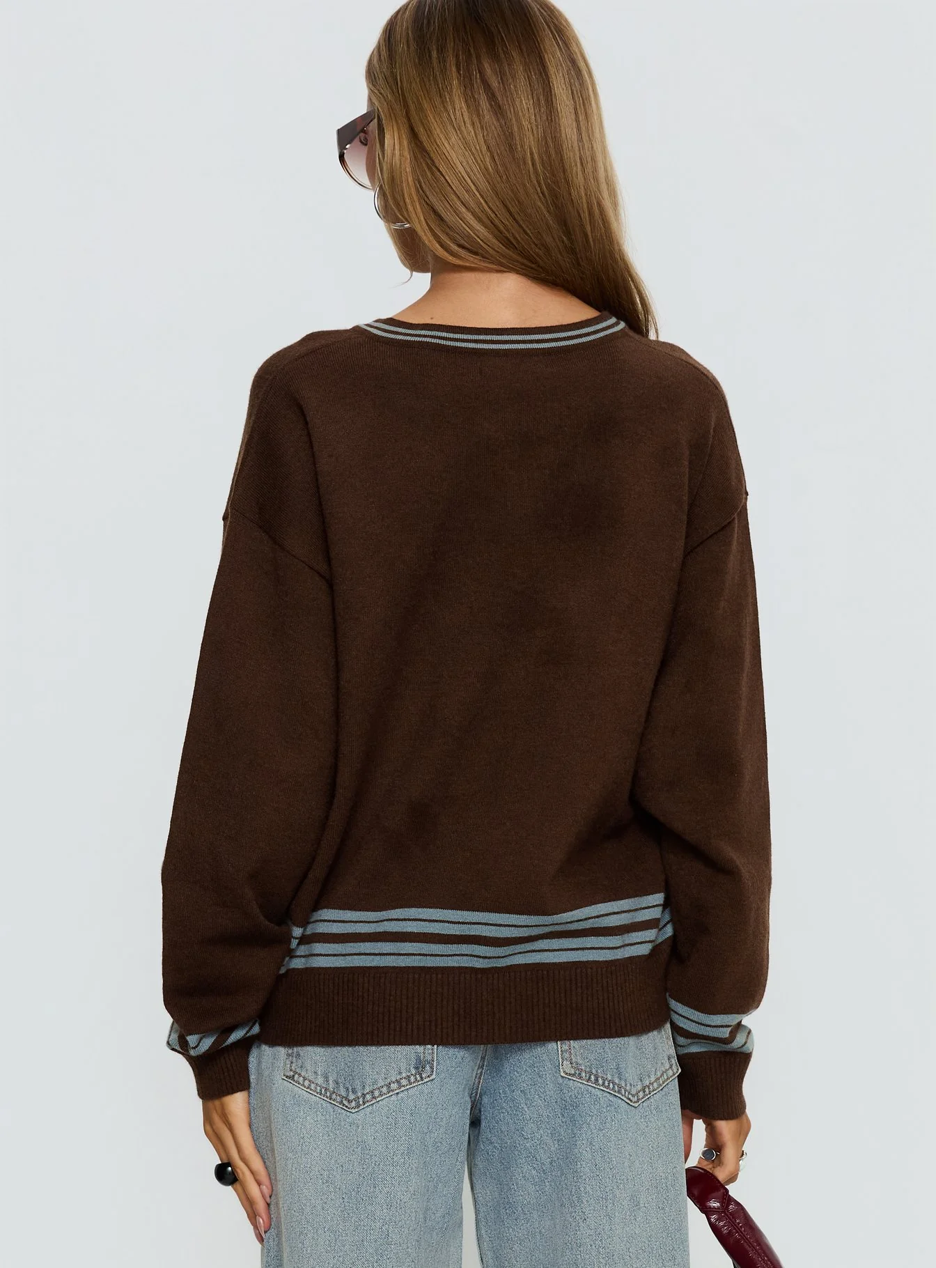 Yarnia V Neck Jumper Brown / Blue - Image 4
