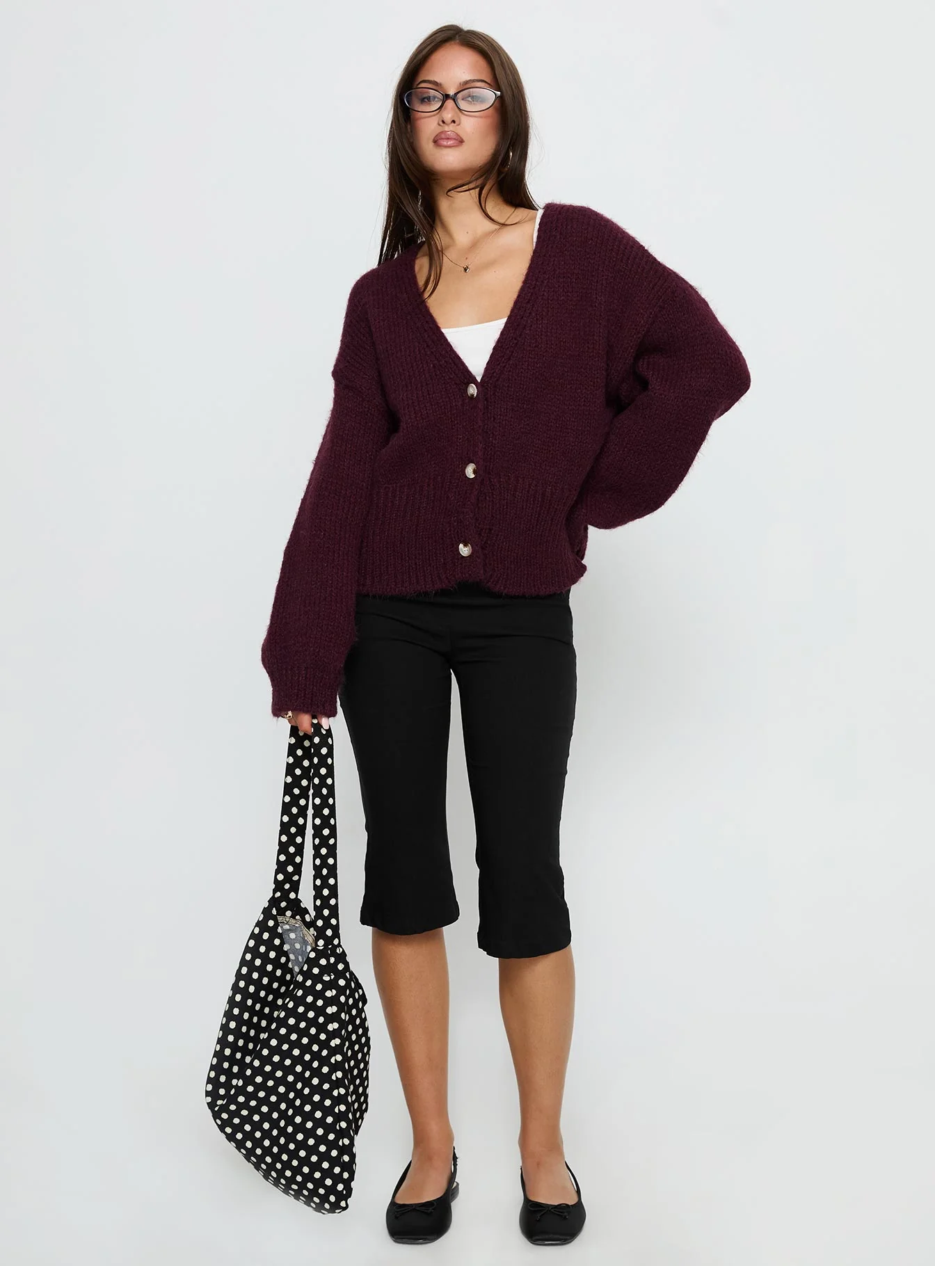 Yasmyn Knit Cardigan Burgundy - Image 2