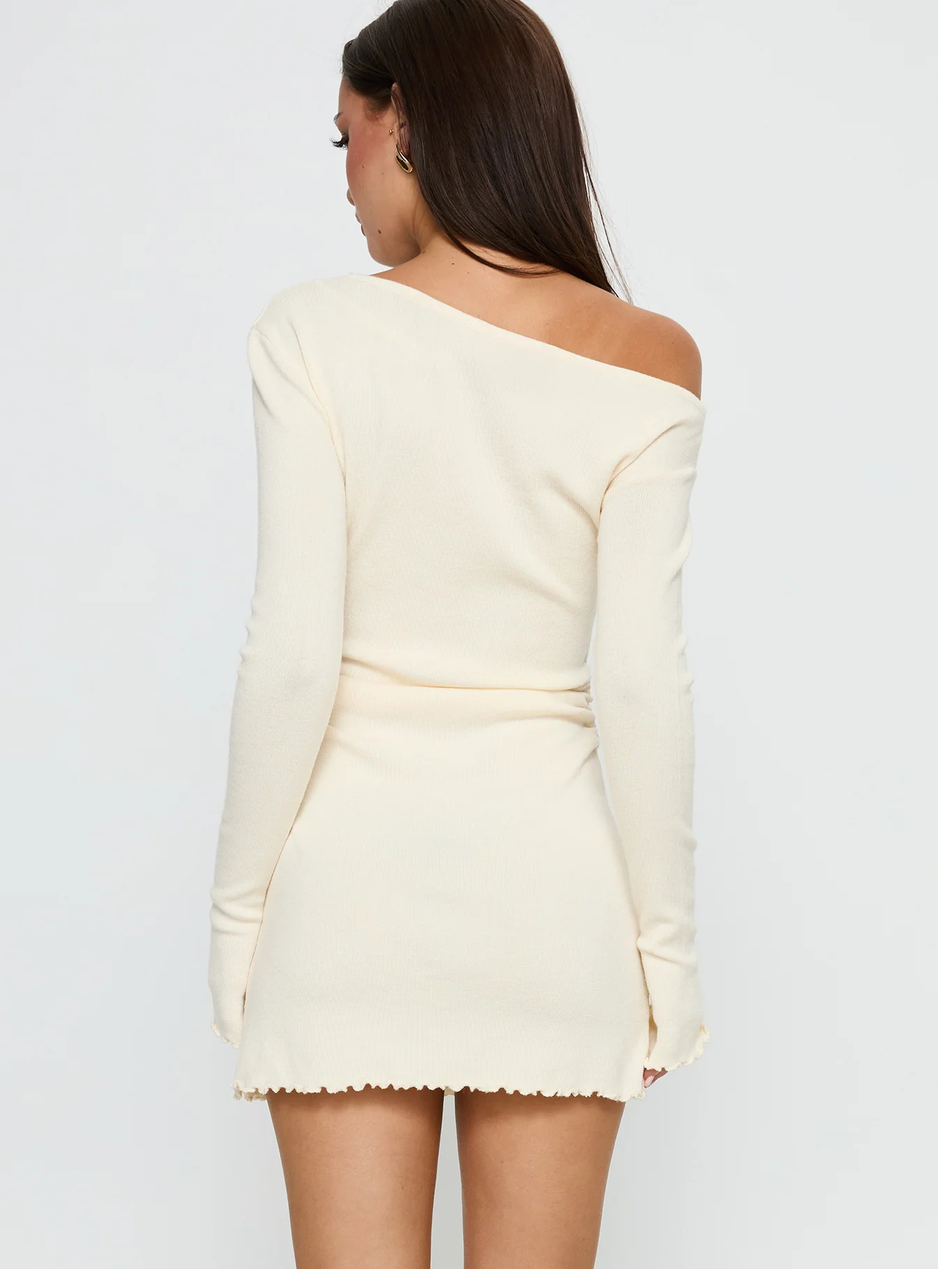 Yelsie Off Shoulder Long Sleeve Mini Dress Cream - Image 5