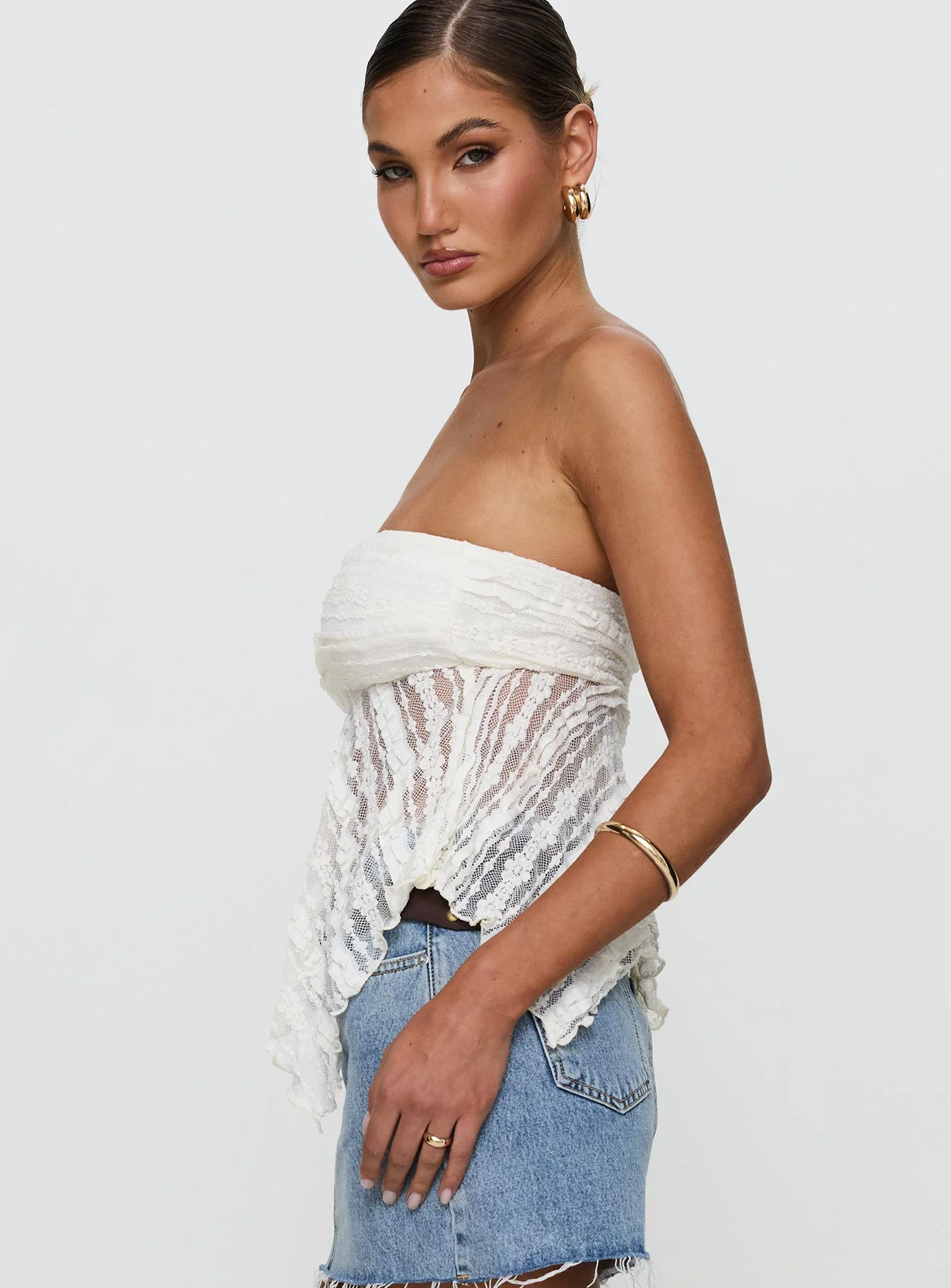 You Were Right Strapless Textured Top Cream - Image 4