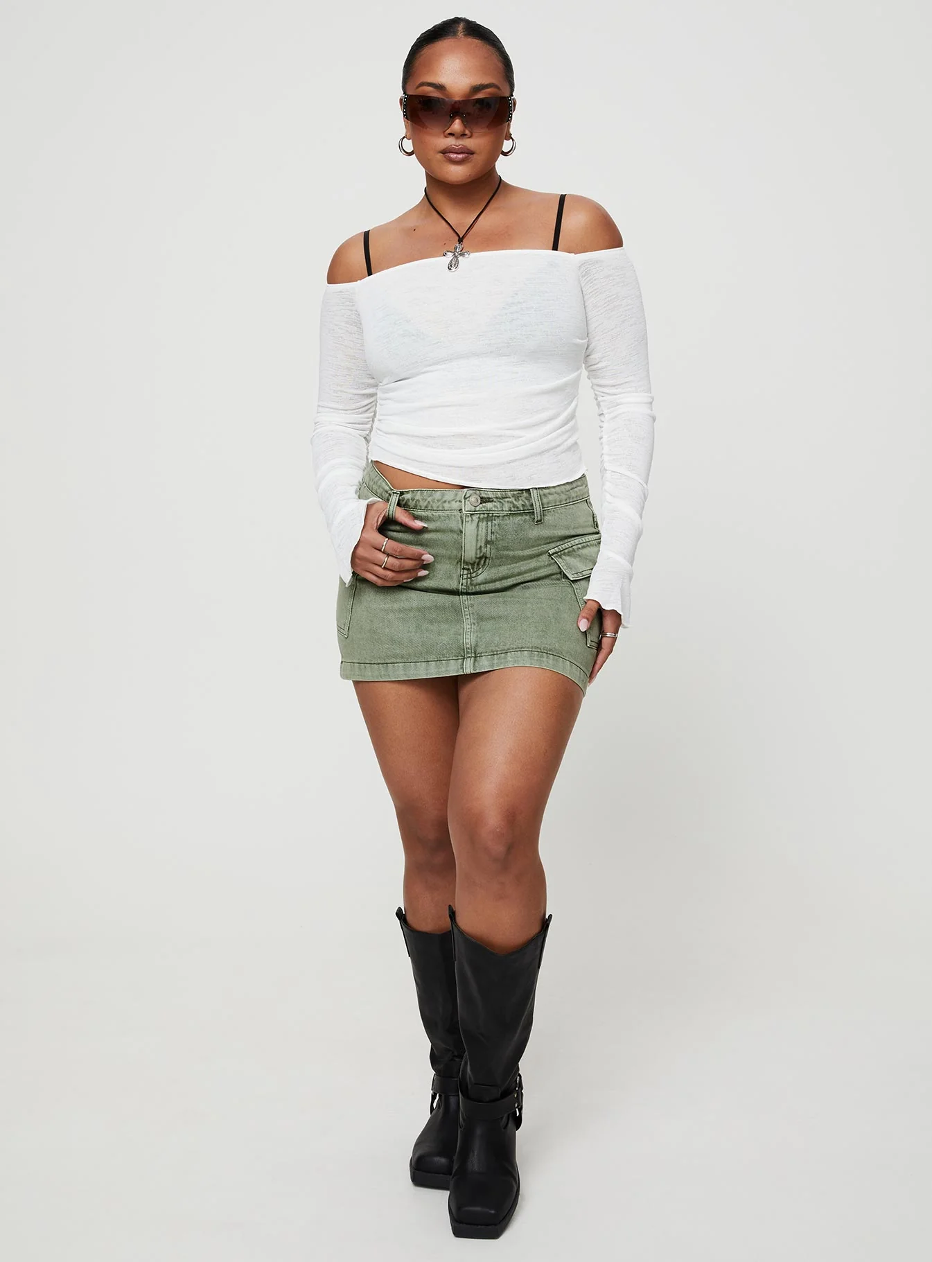 Zakai Cargo Denim Mini Skirt Green - Image 9