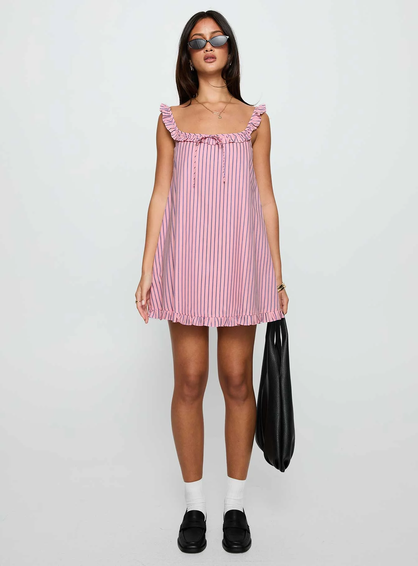 Zalina Babydoll Mini Dress Pink Stripe - Image 7