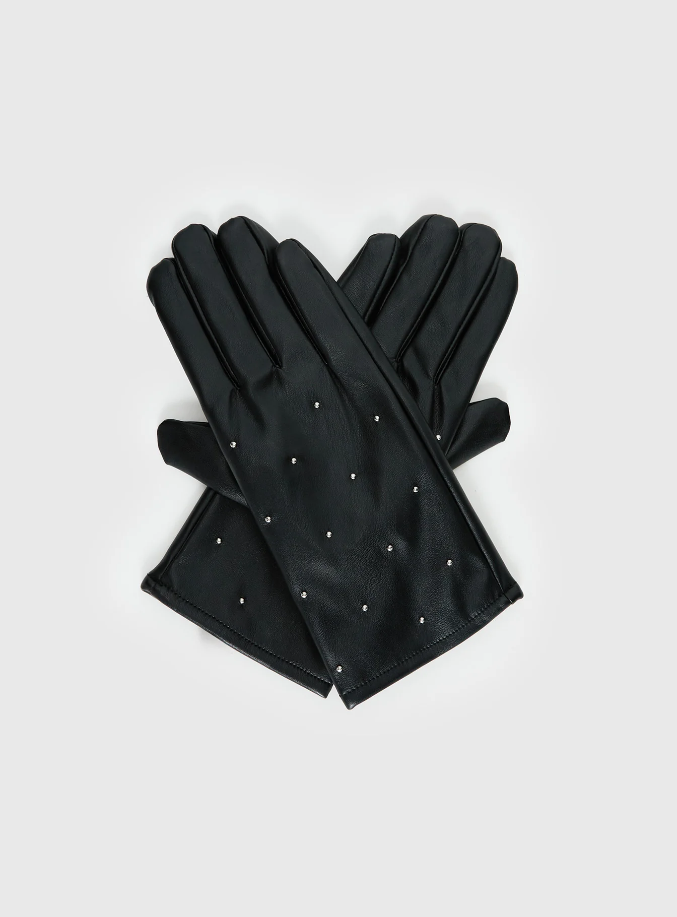 Zaylah Faux Leather Stud Detail Gloves Black - Image 2