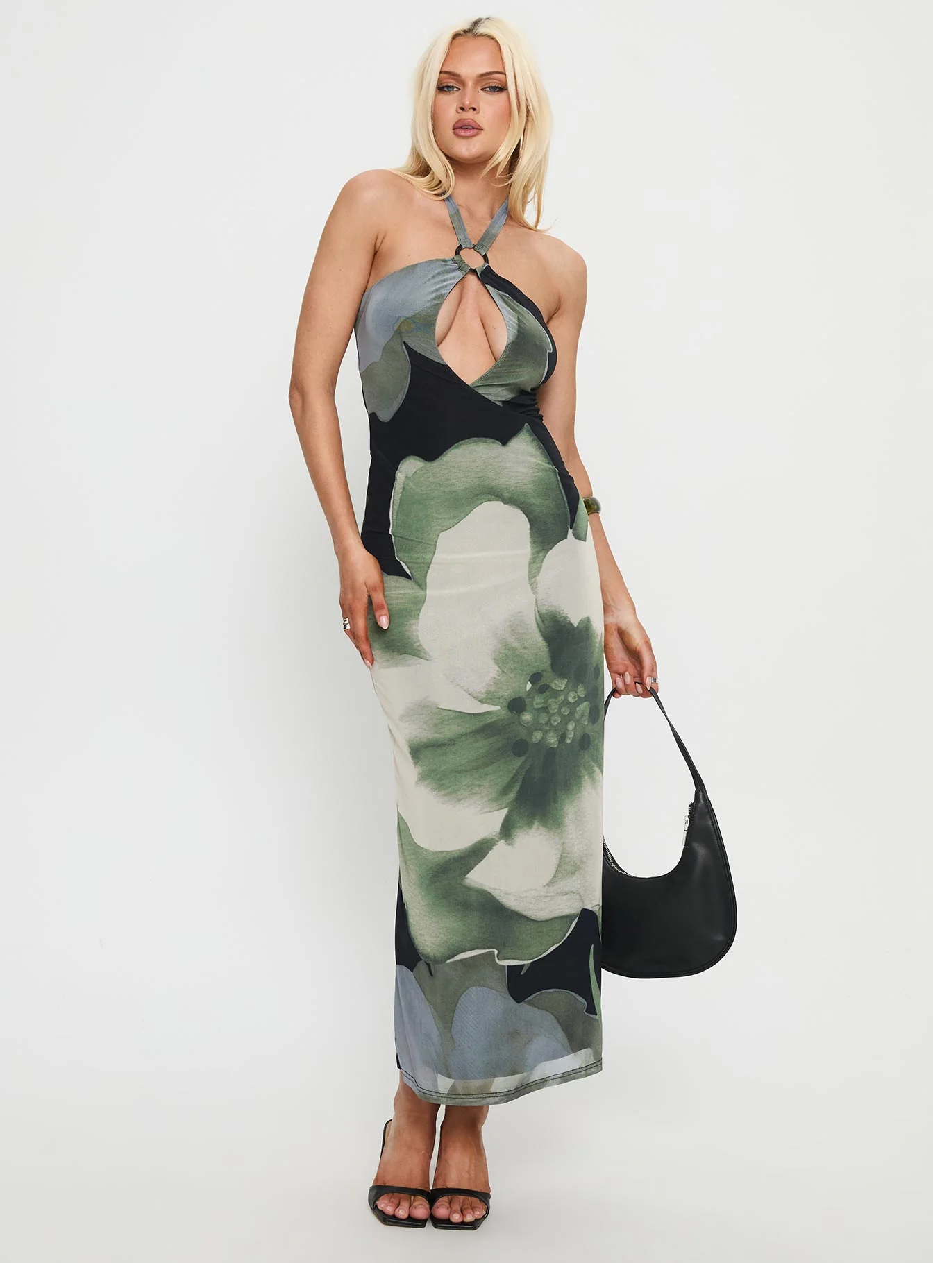 Zelle Halter Cut Out Maxi Dress Blue Multi - Image 2