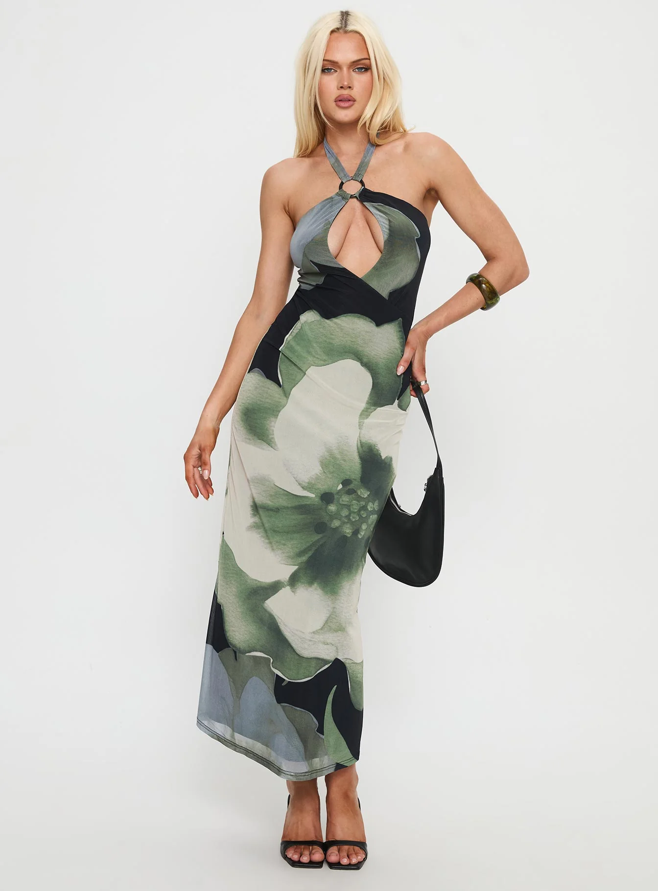 Zelle Halter Cut Out Maxi Dress Blue Multi - Image 3