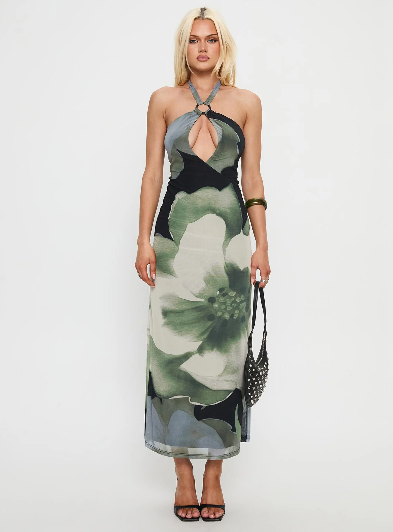 Zelle Halter Cut Out Maxi Dress Blue Multi - Image 7