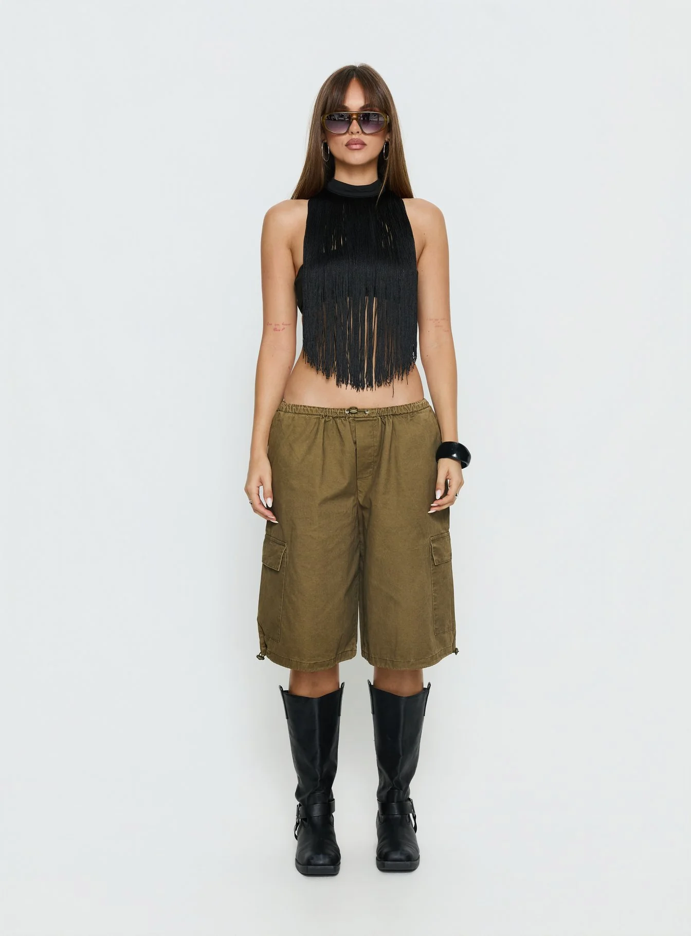 Zephyrine Fringe Asymmetrical Halter Top Black - Image 7